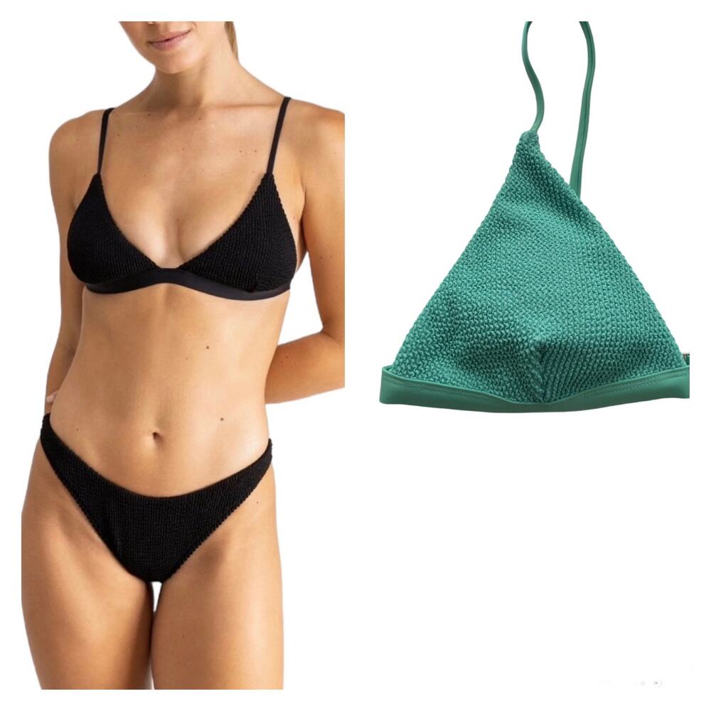 Free People Rhythm Wave Break Textured Triangle Bralette Bikini Top Size Small